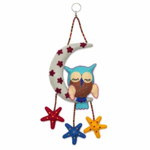 Starry Night Moon & Owl Felt Hanging